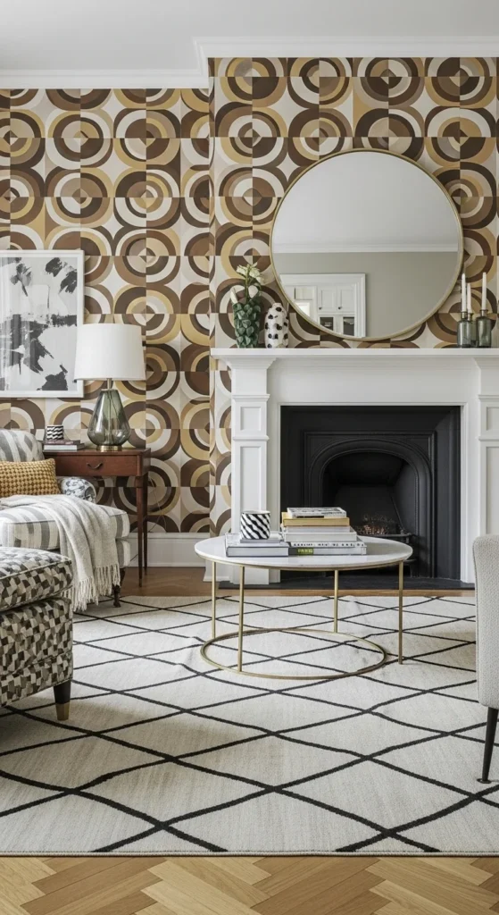 15 Creative 70s Interior Design Retro Look Ideas for Stylish Living Spaces 5 2. Statement Geometric Patterns