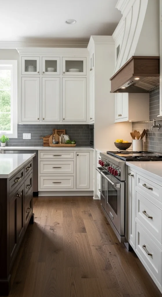 17 Modern Walnut Kitchen Cabinets Ideas for Stylish Design 5 2. Two Tone Modern Walnut Kitchen Cabinets Design