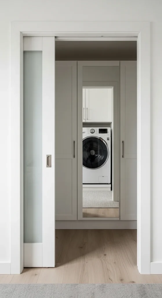 13 Small Laundry Stackable Room Ideas to Maximize Style Tips 5 2. Use Sliding Doors to Hide the Laundry Area