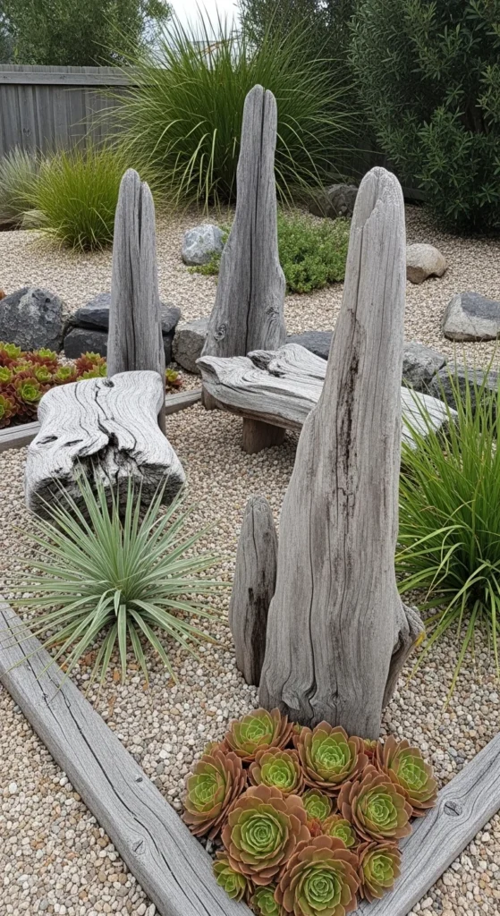 19 Coastal Australian Garden Ideas for a Relaxed Outdoor Space 6 3. Driftwood Inspired Features in a Coastal Australian Garden