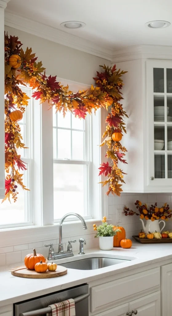17 Stunning Thanksgiving Kitchen Decor Ideas for a Cozy Holiday Look 6 3. Hanging Autumn Garland