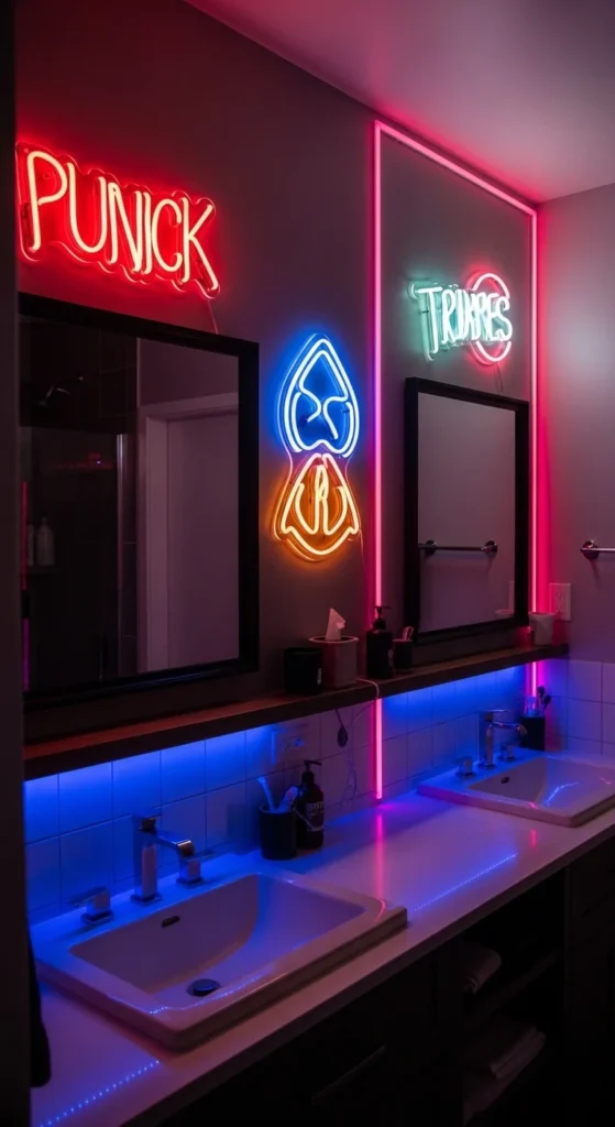 15 Punk Bathroom Ideas: Transform Your Space with Rebellion 6 3. Neon Signs and Accent Lighting