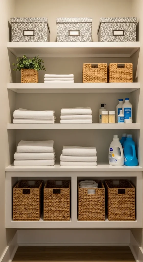 19 Laundry Mud Room Ideas That Combine Style, Storage, and Smart Organization 6 3. Open Shelving for Easy Access and Visual Style