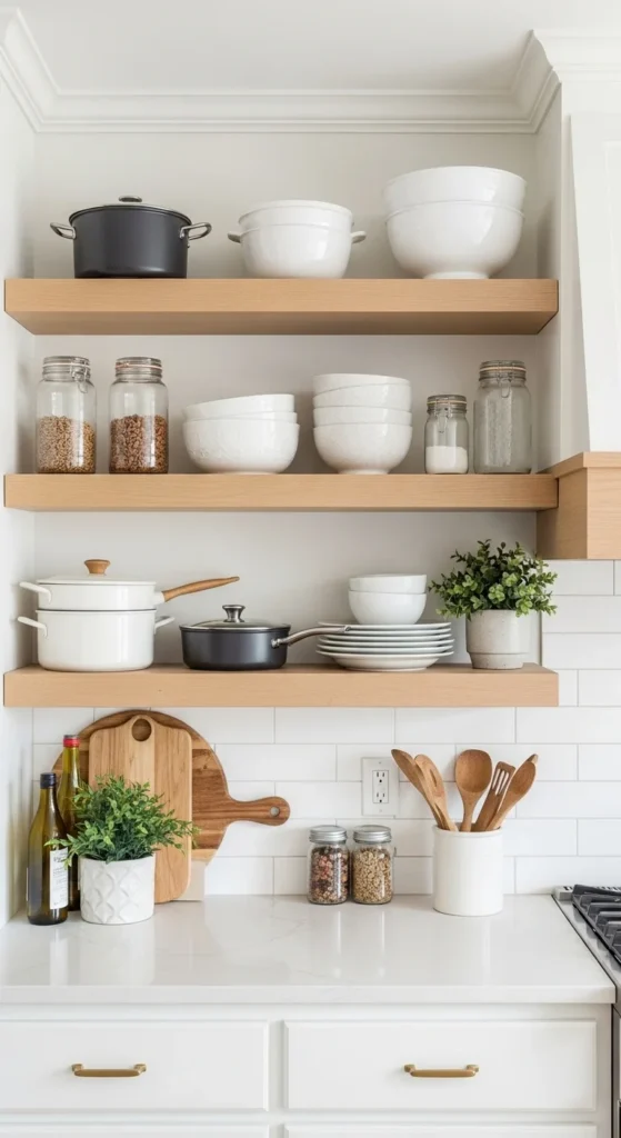 15 Modern Farmhouse Kitchen Ideas for Cozy Stylish Space 6 3. Open Shelving to Display Cozy decor
