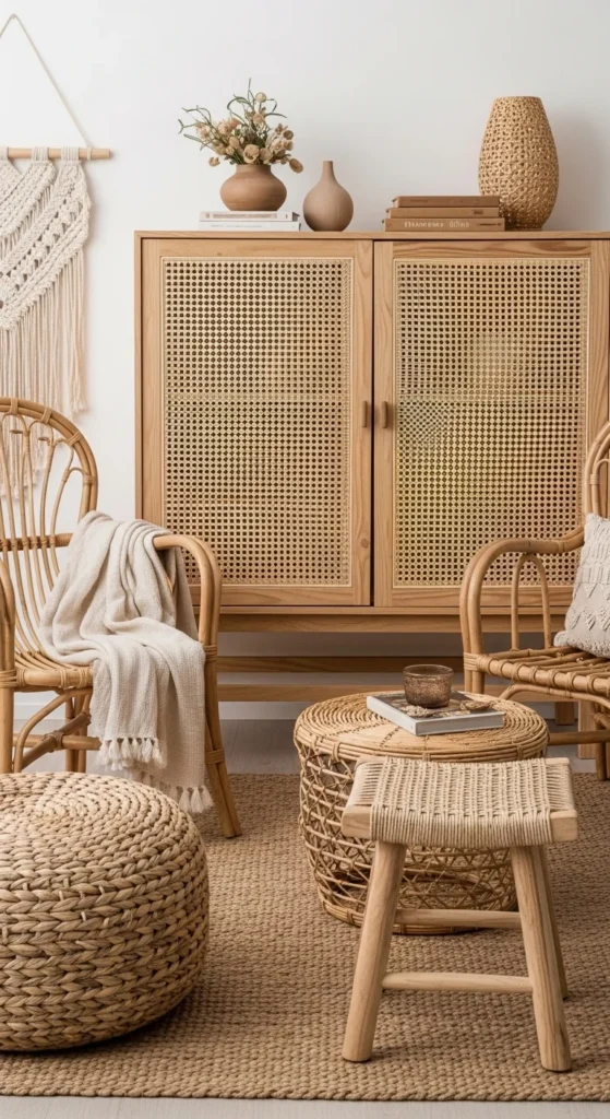 15 Boho Chic Interior Ideas to Create a Warm and Soulful Home 6 3. Rattan and Woven Furniture for an Organic Boho Chic Interior