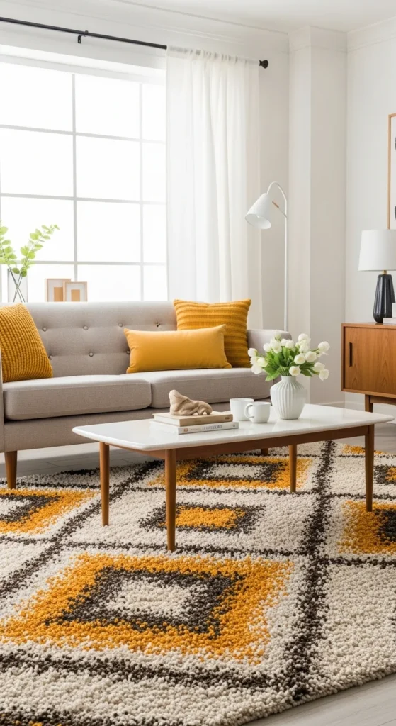 15 Creative 70s Interior Design Retro Look Ideas for Stylish Living Spaces 6 3. Shag Carpets and Textured Rugs