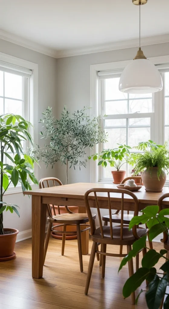 19 Organic Dining Room Ideas for Calm Nature Inspired Space Ideas 6 3. decorate with Indoor Plants and Greenery