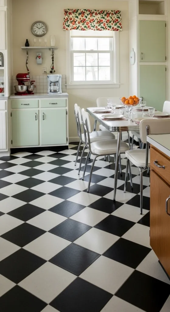 13 Timeless 1950s Interior Design Ideas to Bring Retro Charm Into Your Home 7 4. Checkerboard Flooring for Vintage Appeal