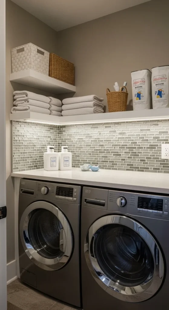 13 Small Laundry Stackable Room Ideas to Maximize Style Tips 7 4. Optimize Lighting with LED Strips
