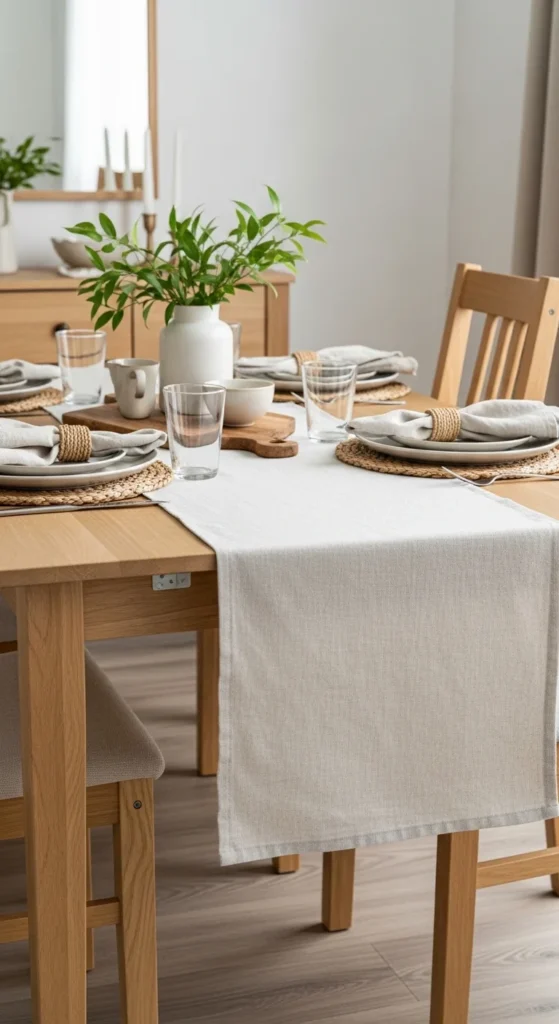 19 Organic Dining Room Ideas for Calm Nature Inspired Space Ideas 7 4. Use Linen Table Runners and Natural Fabric Textiles