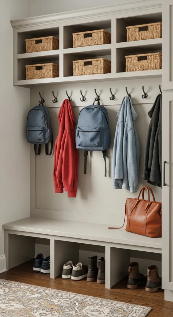19 Laundry Mud Room Ideas That Combine Style, Storage, and Smart Organization 7 4. Wall Hooks and Rail Systems for Daily Essentials