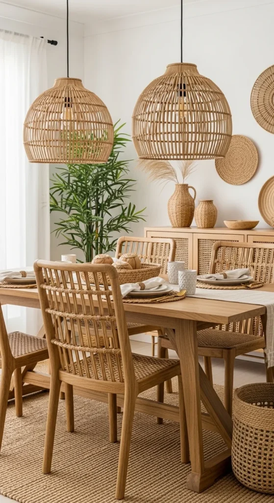 13 Natural Dining Room Oasis Ideas for Peaceful Inviting Space 7 4. Woven Textures That Enrich a Natural Dining Room Oasis