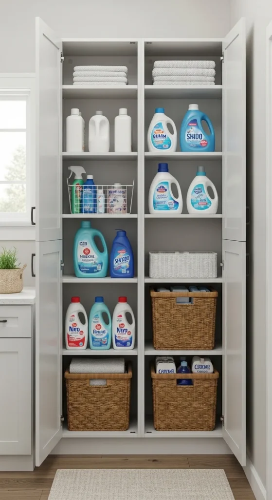 13 Small Laundry Stackable Room Ideas to Maximize Style Tips 8 5. Add Vertical Storage Cabinets