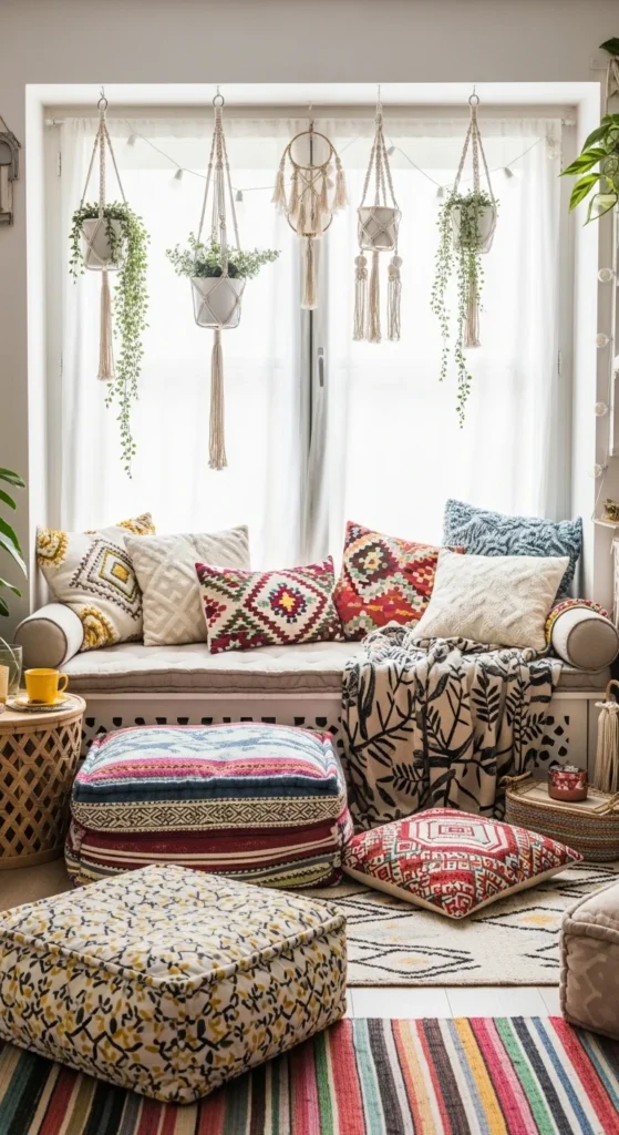 15 Living Room Window Nook Ideas for a Cozy and Stylish Space 8 5. Boho Chic Nook