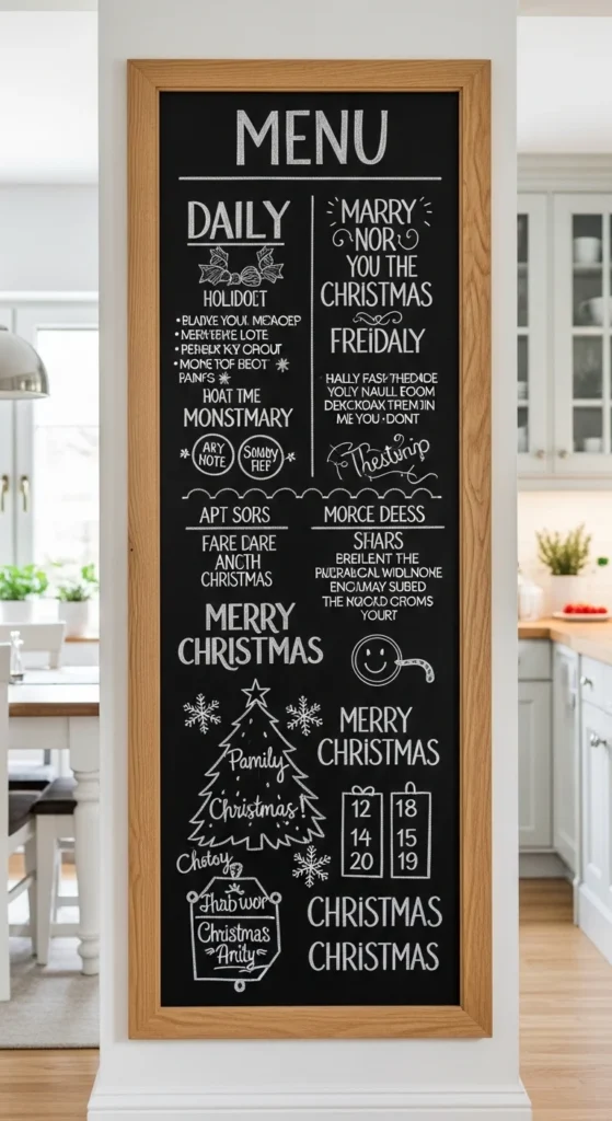 13 Christmas Kitchen decorations Ideas for a Festive Home 8 5. Christmas Themed Chalkboard or Menu Board