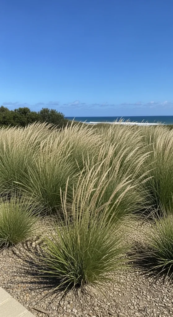19 Coastal Australian Garden Ideas for a Relaxed Outdoor Space 8 5. Coastal Ornamental Grass Landscaping