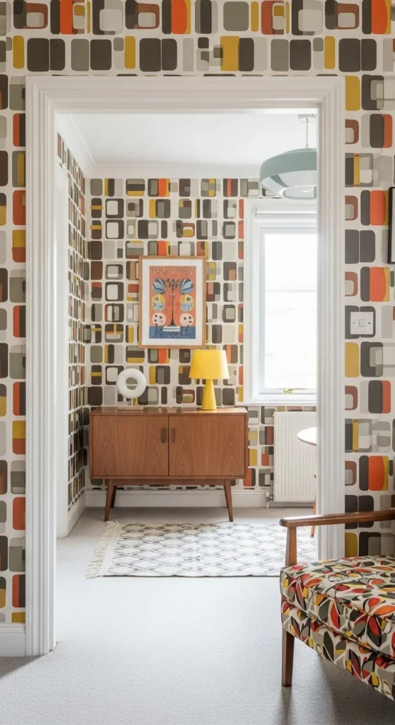 13 Timeless 1950s Interior Design Ideas to Bring Retro Charm Into Your Home 8 5. Geometric Patterns and Retro Wallpaper