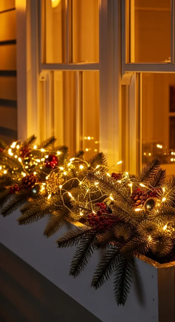 15 Christmas Window Box Ideas to Transform Your Home Exterior 8 5. LED Lit Christmas Window Box for a Glowing Display