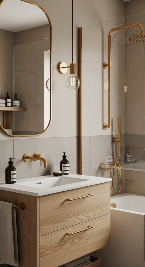 13 Warm Neutral Bathroom Ideas for a Cozy Retreat 8 5. Matte Gold Fixtures to Enhance Warmth