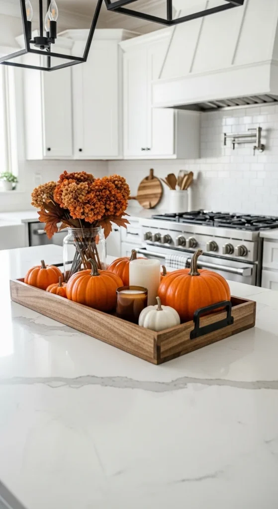 15 Thanksgiving Kitchen Island Decor Ideas to Transform Your Holiday Space 7 5. Natural Wood Tray Display