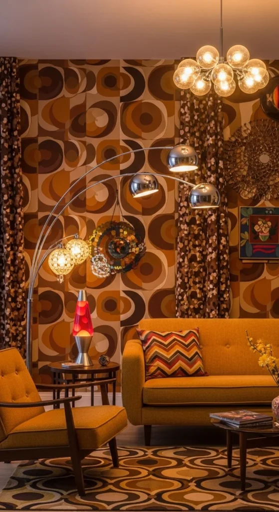 15 Creative 70s Interior Design Retro Look Ideas for Stylish Living Spaces 8 5. Retro Lighting Fixtures