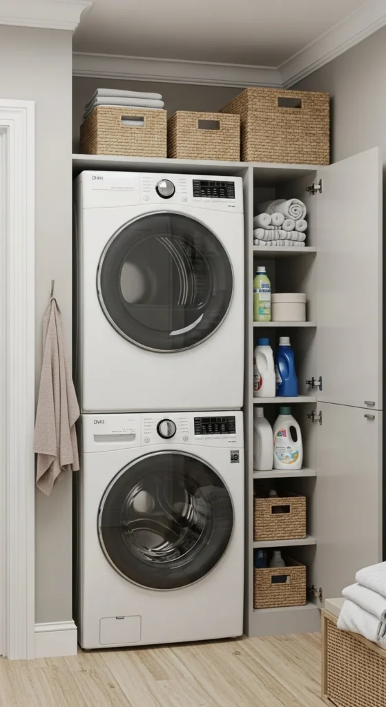 19 Laundry Mud Room Ideas That Combine Style, Storage, and Smart Organization 8 5. Stackable Washer and Dryer to Save Floor Space