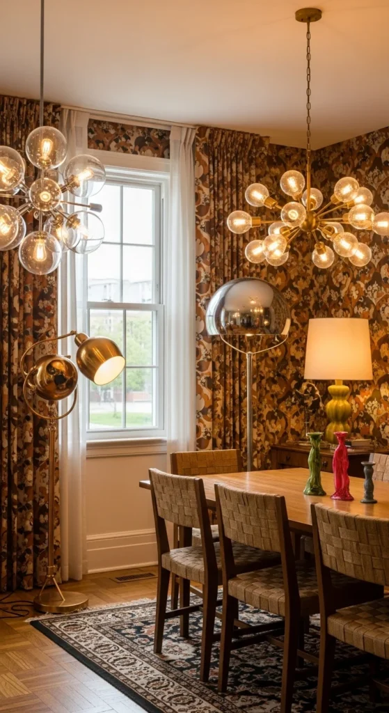 17 Embracing 70s Interior Design Ideas in Modern Homes 8 5. Statement Lighting Fixtures