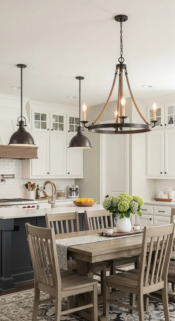 15 Modern Farmhouse Kitchen Ideas for Cozy Stylish Space 8 5. Statement Lighting to Elevate the Space