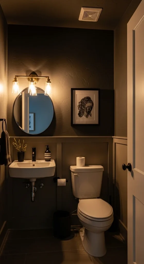 17 Stunning Moody Powder Bathroom Ideas for Small Spaces 8 5. Textured Walls That Bring Depth and Visual Interest