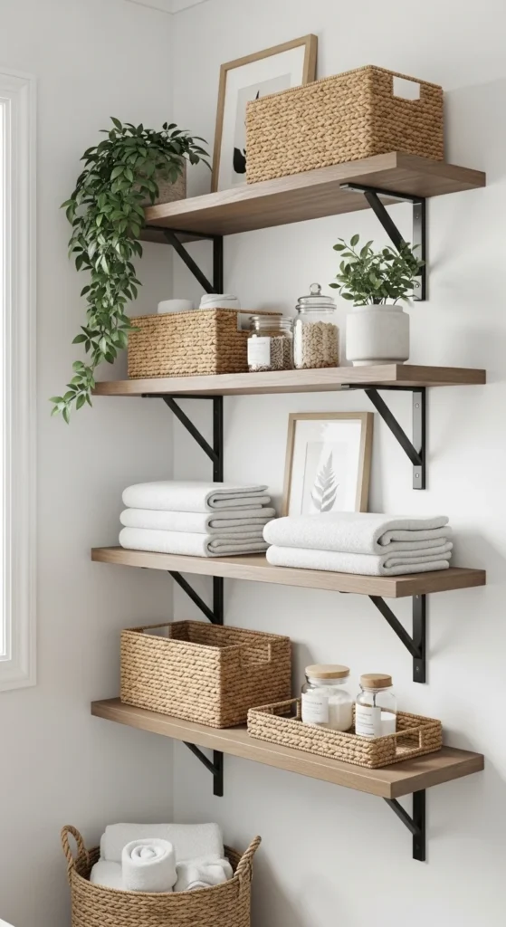 17 Cheap Bathroom Makeover Ideas to Transform Your Space Affordably 8 5. Use Open Shelving for Storage