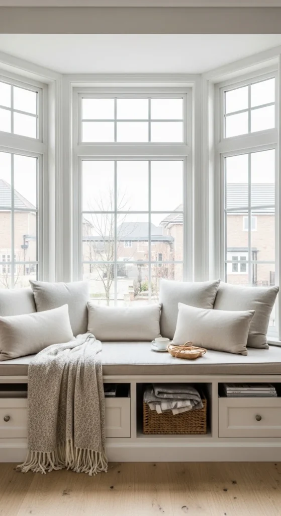 15 Living Room Window Nook Ideas for a Cozy and Stylish Space 9 6. Bay Window Nook with Storage