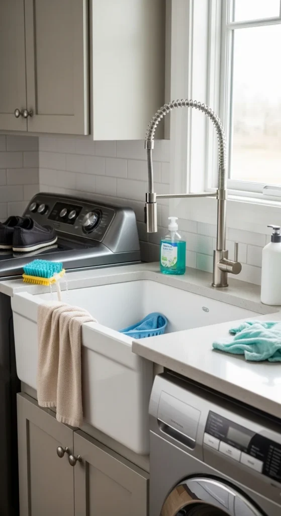 19 Laundry Mud Room Ideas That Combine Style, Storage, and Smart Organization 9 6. Dedicated Utility Sink for Everyday Cleaning Tasks