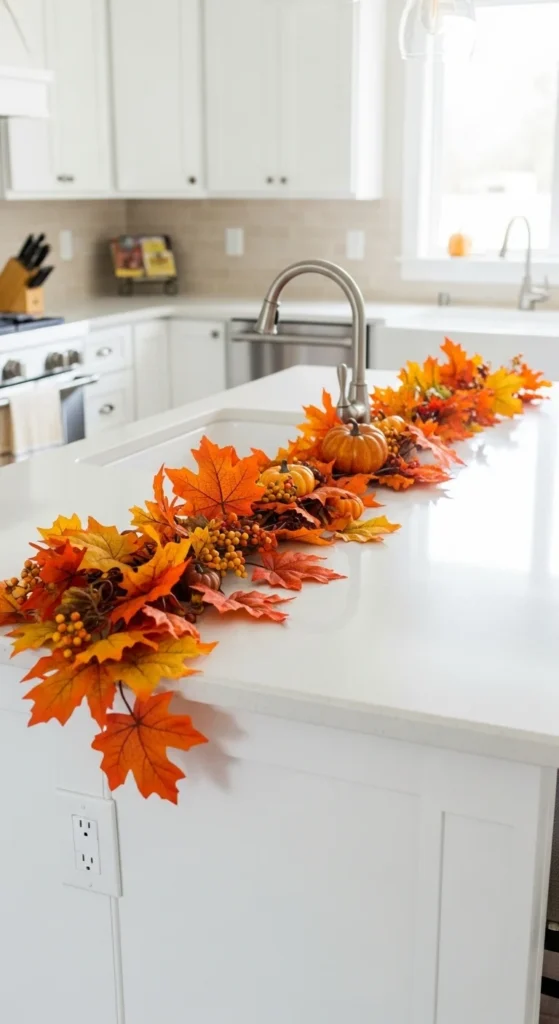 15 Thanksgiving Kitchen Island Decor Ideas to Transform Your Holiday Space 8 6. Fall Leaf Garland Across the Island