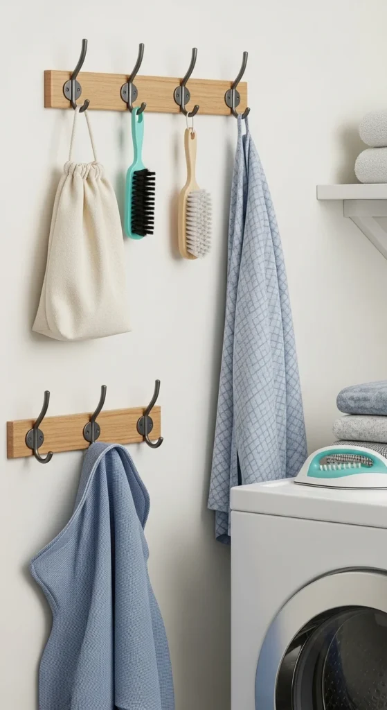 13 Top Load Washer Laundry Room Ideas for a Stylish and Functional Space 9 6. Install Wall Hooks for Everyday Convenience