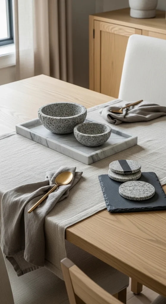 13 Natural Dining Room Oasis Ideas for Peaceful Inviting Space 9 6. Natural Stone Accents That Elevate a Natural Dining Room Oasis