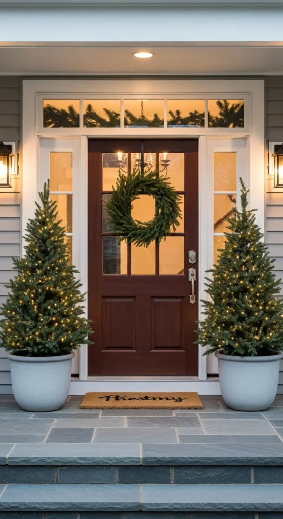 17 Christmas Tree Planter Styling Ideas for Festive Decor 9 6. Outdoor Christmas Tree Planter Styling for Entryways