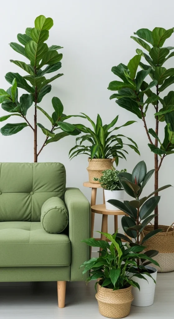 17 Green Couch Living Room Ideas for a Fresh and Vibrant Home 9 6. Styling with Indoor Plants