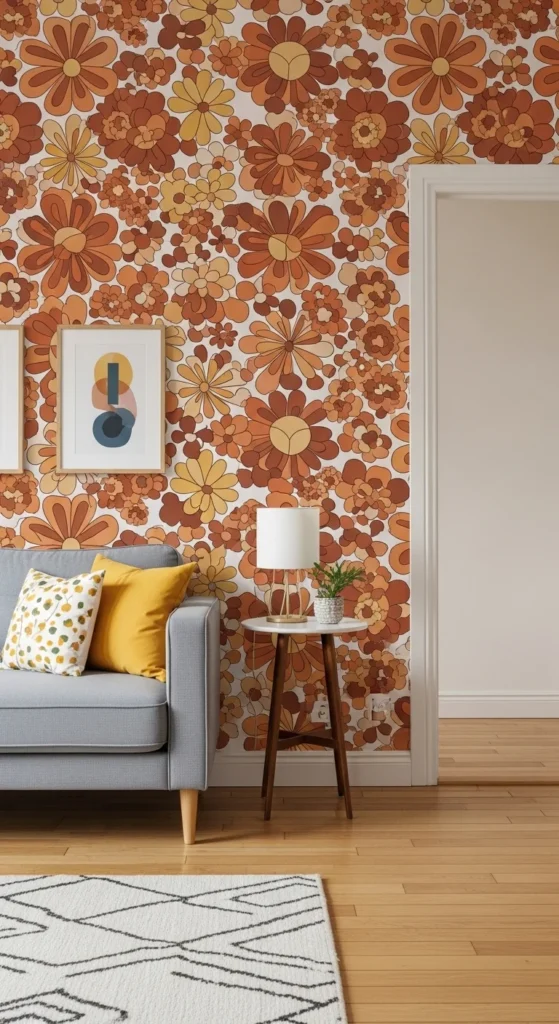 17 Embracing 70s Interior Design Ideas in Modern Homes 10 7. Bold Wallpaper Statements