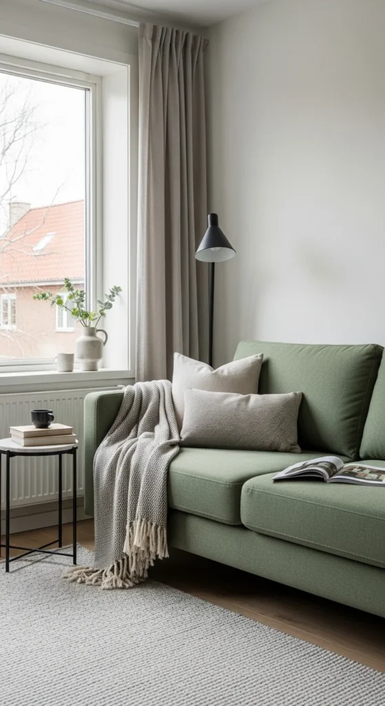 17 Green Couch Living Room Ideas for a Fresh and Vibrant Home 10 7. Creating a Cozy Reading Nook