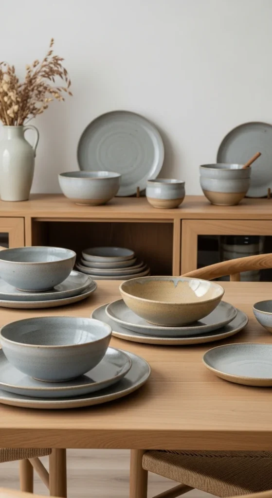 19 Organic Dining Room Ideas for Calm Nature Inspired Space Ideas 10 7. Incorporate Handmade Ceramic Tableware