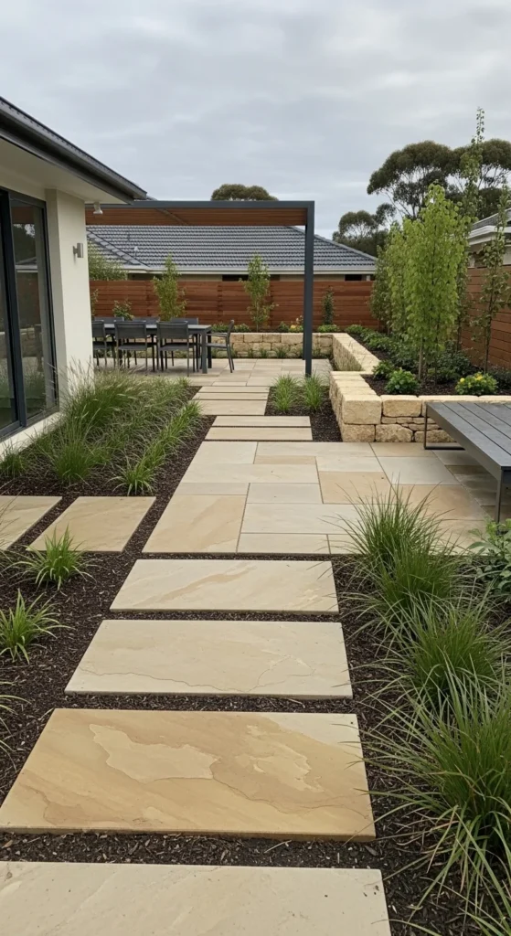 13 Modern Australian Garden Ideas for a Stylish and Low-Maintenance Outdoor Space 10 7. Modern Australian Garden with Stone Pathways