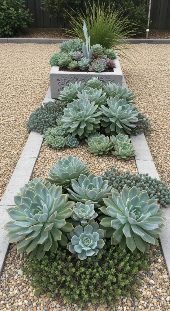 19 Coastal Australian Garden Ideas for a Relaxed Outdoor Space 10 7. Succulent Beds for a Low Maintenance Coastal Australian Garden