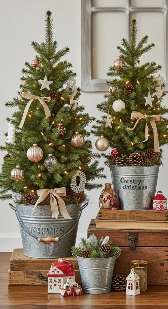 17 Christmas Tree Planter Styling Ideas for Festive Decor 10 7. Vintage Inspired Christmas Tree Planter Styling