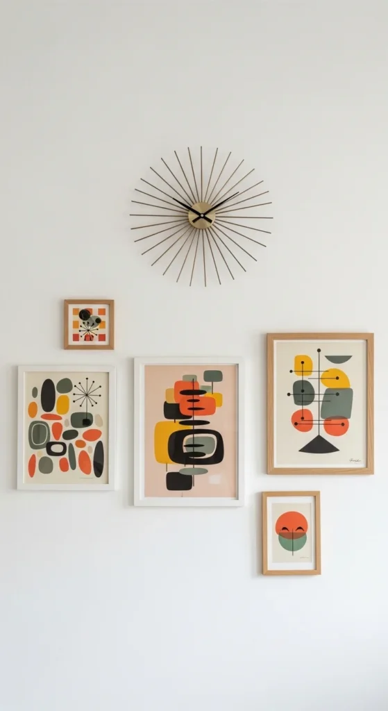 13 Timeless 1950s Interior Design Ideas to Bring Retro Charm Into Your Home 10 7. Vintage Wall Clocks and Retro Artwork