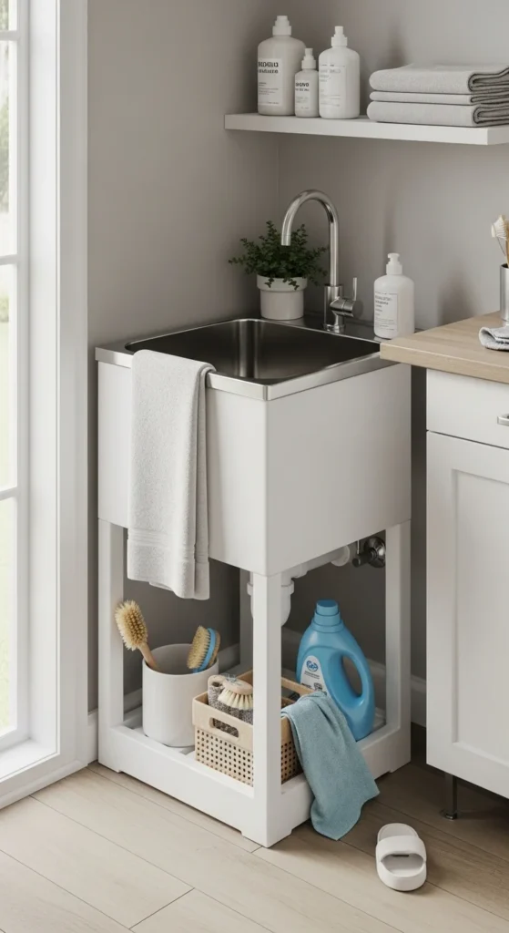 13 Small Laundry Stackable Room Ideas to Maximize Style Tips 11 8. Compact Laundry Sink for Convenience