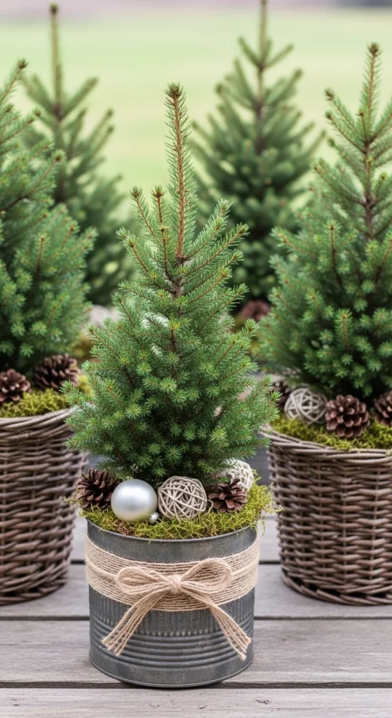 17 Christmas Tree Planter Styling Ideas for Festive Decor 11 8. DIY Christmas Tree Planter Styling with Repurposed Items