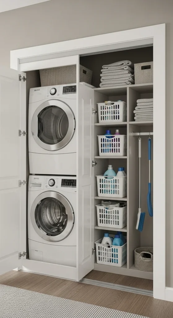 15 Laundry Room Top Loader Layout Ideas for Efficiency Boost 11 8. Integrated Laundry Closet Layout
