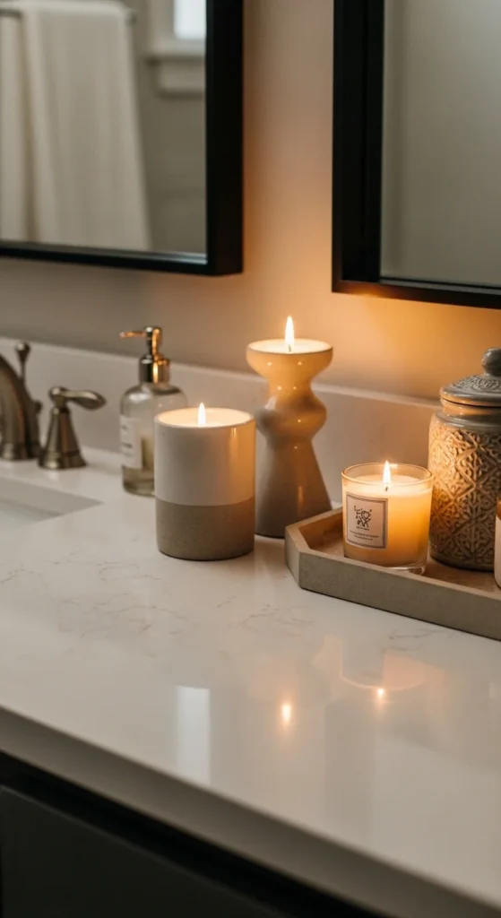 13 Bathroom Counter Decor Ideas for a Stylish and Organized Bathroom 11 8. Introduce Candles for Relaxing Bathroom Counter Decor