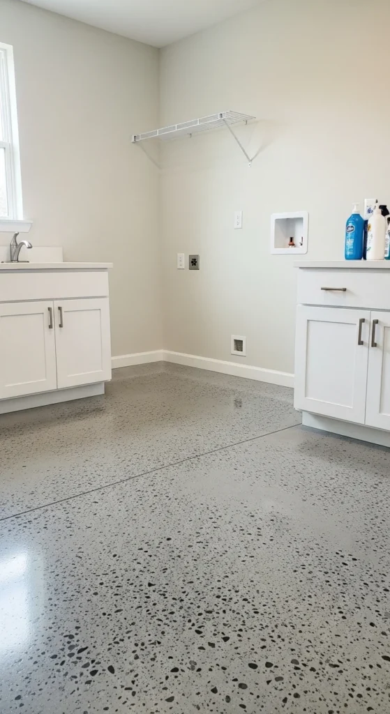 15 Laundry Room Flooring Ideas: Stylish, Durable & Practical 11 8. Painted or Epoxy Concrete Flooring