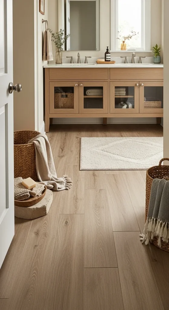 13 Warm Neutral Bathroom Ideas for a Cozy Retreat 11 8. Warm Neutral Flooring to Ground the Space